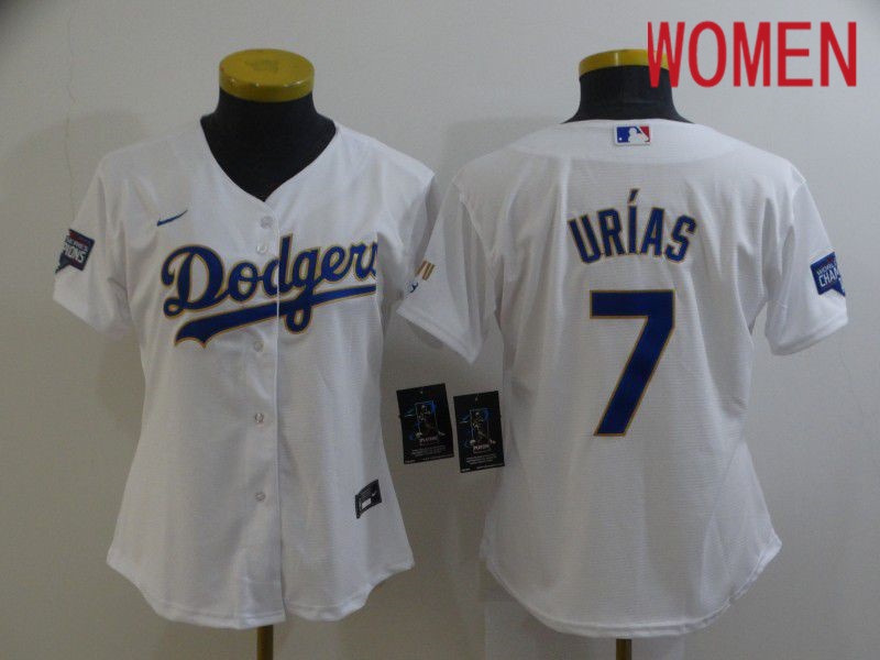 Women Los Angeles Dodgers 7 Urias White Game 2021 Nike MLB Jersey1